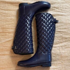 Hunter Refined Gloss Quilted Tall Rain Boot adjustable back